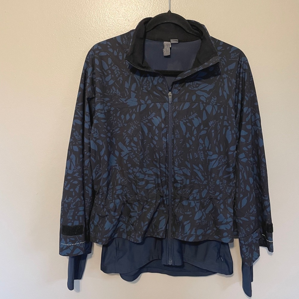 Sweaty Betty 12 Blue Leaf Scatter Print Fast Track Running Jacket Athleisure